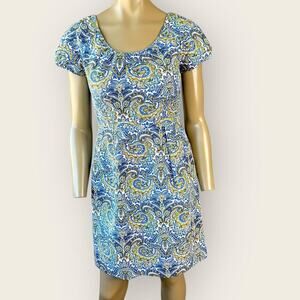 J. Crew Cotton Silk Blend Cap Sleeves Sheath Mini Dress Size 4 Peacock Paisley